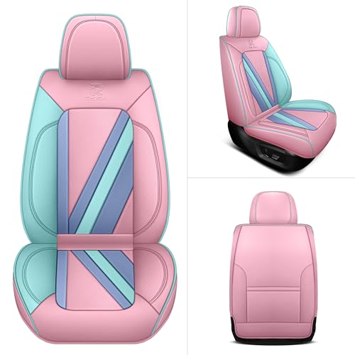 Red Rain Pink and Blue Leather Seat Cover Universal Car Seat Cover Full Set Auto Seat Cushion Cover (JJ-Pink+Blue) - color: JJ-Pink+Blue