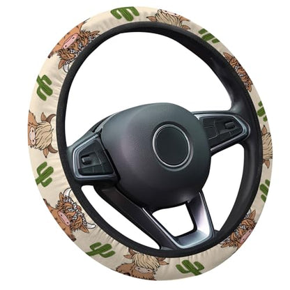 GENANY Cute Highland Cow Steering Wheel Cover, Non Slip Polyester Car Wheel Protector for Car SUV Truck, Universal 15 Inch - color: Cute Highland Cow