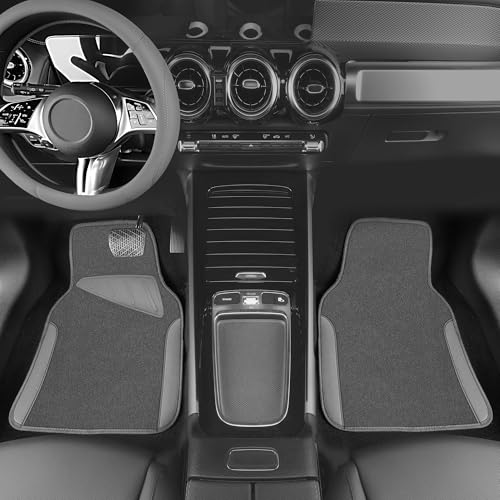 CAR PASS Microfiber Leather Steering Wheel Cover and Waterproof Car Floor Mats,Universal Car Combo Fit for 95% Sedan,SUV,Cars,14.5-15inch Anti-Slip Safety Comfortable Faux Leather Design(Solid Gray) - color: All Gray