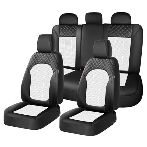 FLORICH Automotive Car Seat Cover Full Set Air Mesh Leather Car Seat Covers 5 Seats Car Protector Cushion Cars Interior Accessories Universal Fit for Most Car SUV Sedan Truck, Black&White - color: Black&White, size: FullSet