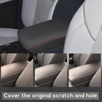 ramuel Compatible with Center Console Armrest Cover Pad PU Leather Arm Rest Covers Mat Middle Console Cover Lid Protector Pad for Chevrolet/Chevy Equinox LT/ACTIV/RS 2024 2025 (Red Line)