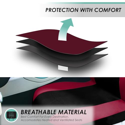 FH Group Light & Breezy Cloth Car Seat Covers, 7 Seater Three Row Set- Airbag & Split Ready -Universal for Cars Trucks and SUVs Burgundy/Black - color: Burgundy