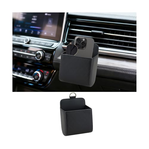 Car Vent Storage Bag, Leather Vehicle Dashboard Tidy Storage Hanging Case with Hook for Key Coin Cell Phone, Automotive Hanging Organizer Pocket Accessories, Universal Fit (Black) - color: Black