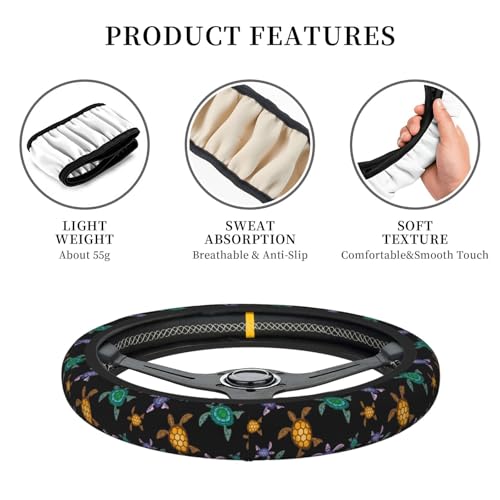 sea Turtle Neoprene Steering Wheel Cover for Men Women Anti-Slip Elastic Steering Wheel Protective Cover 15in Universal Car Accessories Fit Cars, SUVs, Auto - color: Sea Turtle