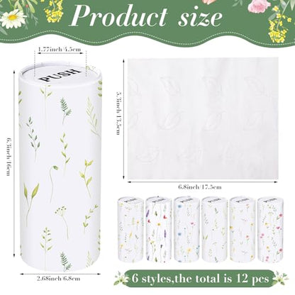 Outus 12 Pcs Floral Car Tissue Holder Cylinders with 3 Ply Facial Tissue Bulk, Portable Paper Dispenser for Cup Holder, Travel Bathroom Table Decor, Tissues Boxes Container for Home Office Party - style: Wildflower
