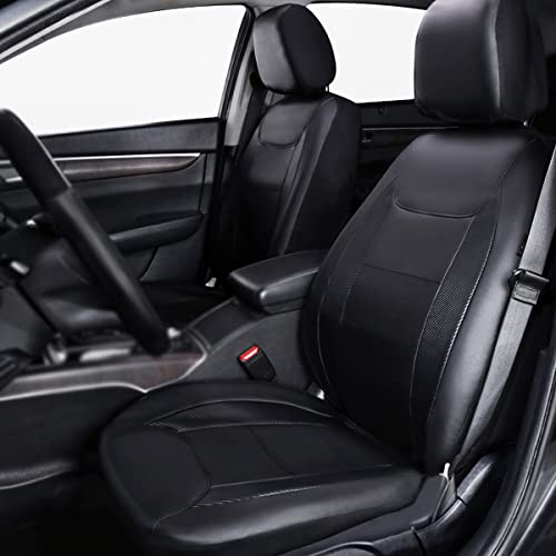 Flying Banner car seat Covers Protects Water Proof Faux Leather Carbon Fiber Fronts Solid Black (Solid Black, Front Pair) - color: Solid Black, size: Front Pair -- 2PCS