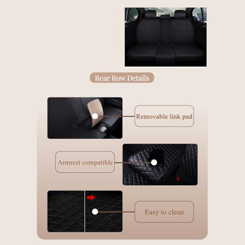 Red Rain Black Front and Rear Universal Car Seat Cover Leather Seat Cover with Crown Full Coverage 5 Seater (AA-Black) - color: AA-Black