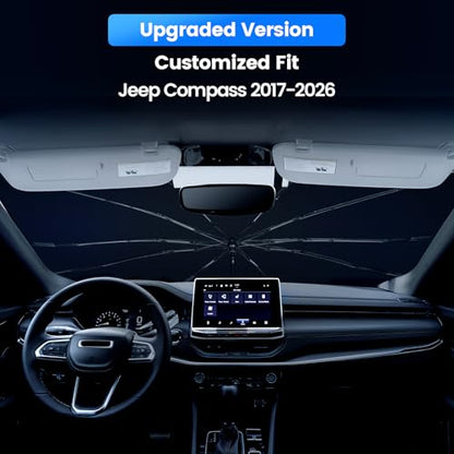 Windshield Sun Shade Umbrella for Jeep Compass 2017-2026, Upgraded Bendable Handle for Dashboard Protection, 10-Rib Ice Crystal Coating Sunshade for UV & Heat Block Accessories - size: For Jeep Compass 2017+