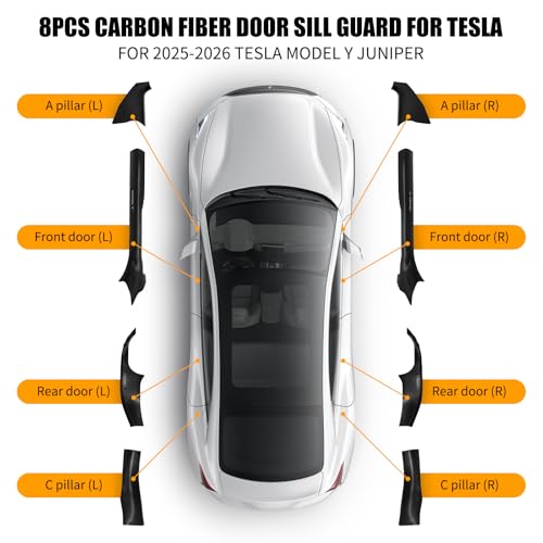 8PCS Door Sill Protector for Tesla Model Y Juniper 2025–26, Door Entry Guard Set for Front & Rear Door Thresholds, Anti-Kick Interior Door Entry Covers (Carbon Fiber (Not fit 2026 Model Y Standard))