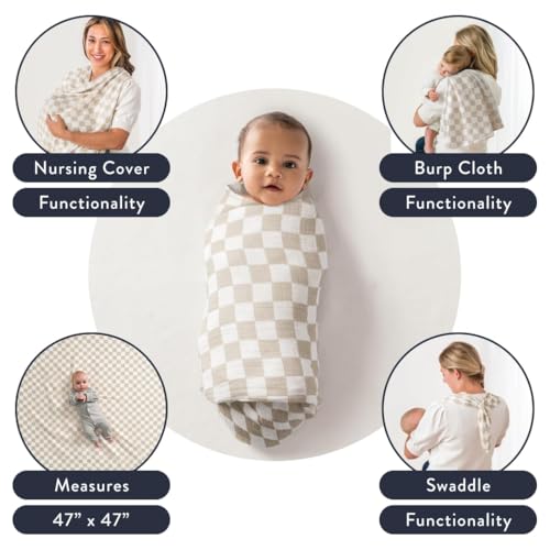 Itzy Ritzy Breastfeeding Boss Multi-Use Cover – A Nursing Cover, Swaddle, Car Seat Wrap, Tummy Time Mat & Burp Cloth All in One – Made of Soft Muslin Fabric & Measures 47” x 47” (Checkerboard) - color: Checkerboard