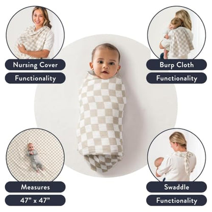 Itzy Ritzy Breastfeeding Boss Multi-Use Cover – A Nursing Cover, Swaddle, Car Seat Wrap, Tummy Time Mat & Burp Cloth All in One – Made of Soft Muslin Fabric & Measures 47” x 47” (Checkerboard) - color: Checkerboard
