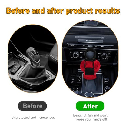 Car Gear Shift Cover, Fashionable Hoodie Vehicle Shift Knob, Novelty Mini Automotive Gearshift Decorative Sweater Shirt, Universal Car Accessories for Winter Warm Knob Cover (Red & Black)