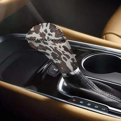 Brown Cow Print 2 Pcs Car Gear Shift Knob Cover Handbrake Cover Comfortable Automobile Accessory Universal Fit for Most Cars SUV Truck - color: Cow Print Brown