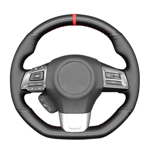 MEWANT Hand Stitched Matte Carbon Fiber&Real Leather Car Steering Wheel Protector Wrap Cover for Subaru WRX 2015-2021 / WRX STI 2015-2021 Steering Wheel Cover Accessories - color: 31: Matte Carbon Fiber&Real Leather&Red Marker