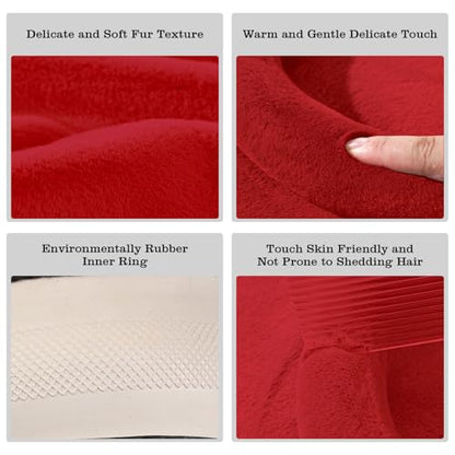 Furry Warm Steering Wheel Cover, Universal 14.5-15 Inch Winter Plush Warm Steering Wheel Cover, Soft Fluffy, Anti-Slip Design, Soft Texture (Red) - color: Red Plush