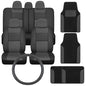 PU Leather Car Seat Covers w/Two-Tone Carpet/Vinyl Trim Car Floor Mats – Front and Back Split Bench Seat Covers, Steering Wheel Cover, Floor Mats for Cars Trucks Vans and SUVs (Black/Gray) - color: Charcoal
