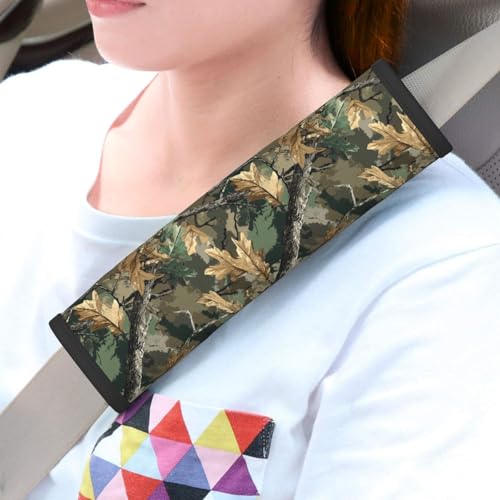Camouflage Forest Steering Wheel Cover Elastic Non-Slip Car Steering Wheel Covers with Seat Belt Shoulder Pad for Women Men - color: Camouflage Forest