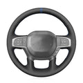 MEWANT Custom DIY Black Artificial Leather Steering Wheel Cover for Dodge Ram 1500 Laramie Big Horn 2019-2021 - color: Black Artificial Leather&Blue Laser Stripe