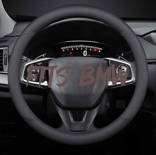 Leather Car Steering Wheel Cover, Breathable Laser-Perforated, Pure Black Double Lines, Premium Texture, 14.5-15 Inch for BMW - color: Pure black dual lines, size: For BMW