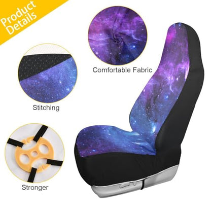 2 PCS Galaxy Car Seat Covers Deep Space Star Field Abstract Universe Blue Purple Galaxy Stars Nebula Design Vehicle Seat Protector Cushion Cover Universal Car Accessories for Truck Sedan - color: Purple Blue