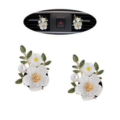 ORIESSE Flower Car Accessories,2pcs White Daisy Bouquet Air Freshener Vent Clips,Car Interior DashBoard Decorations Aesthetics for Women,Refillable Aroma Diffuser