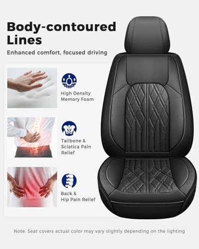 Huidasource Car Seat Covers Full Set, Leather Seat Cover Universal Fit for Most Cars Sedans SUVs Trucks, Airbag Compatible, Cup Holder Access, Easy Install, Wipes Clean, Wear-Resistant, Black - color: A-Black, size: 5pcs Full Set