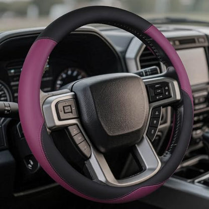 Leather Steering Wheel Cover for Ford F150/F250/F350, 15.5-16 Inch Truck Steering Wheel Grip, Breathable & Anti-Slip, Premium Semi Car Accessories (Purple) - color: Purple