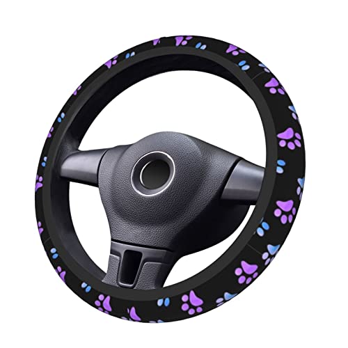 Paw Prints Steering Wheel Cover for Women Men, 15 Inches Purple Galaxy Neoprene Anti-Slip Cute Universal Car Steering Wheel Grip Wrap Car Accessories Protective Case Cover for Vehicle Truck SUV - color: Blue Purple Galaxy Paw Prints