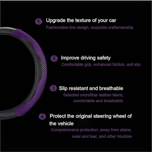 Ultra Fine Carbon Fiber Leather Steering Wheel Cover, Anti Slip and Sun Protective Protect the Steering Wheel, Easy to Install,Universal of 14.5"-15" (Purple) - color: Purple