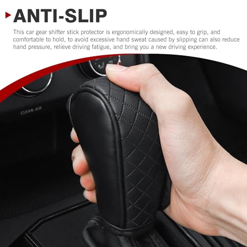 Car Gear Shift Knob Cover, Soft Leather Car Stick Shift Konb Cover, Anti-Slip Auto Konb Gear Shift Stick Protector, Universal Car Shift Protector Decorative Accessories for Most Cars (Black)