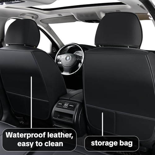 Car Seat Cover Full Set Sets, Universal Car Seat Covers for Cars, Premium Waterproof Leather, Protect & Upgrade Car Interior, Compatible with Airbags, Easy to Install & Clean Up - color: black & Red Edges