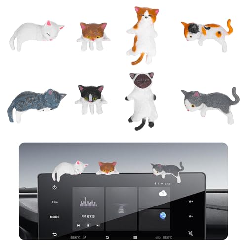 10 Pcs Cat Car Interior Accessories Funny Cute Car Figurines Dashboard Decorations Mini Rearview Mirror Pussy Ornament Universal Desk Computer Decor for Women Girl Garden Home - style: black + brown cat