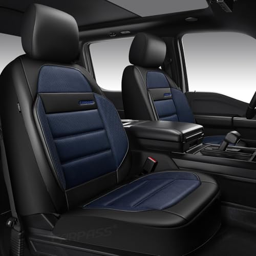 CAR PASS Memory Foam Seat Covers Front, Airy Cool Mesh Thick Car Seat Covers, Leather Car Seat Covers Front Seats Airbag Compatible, Universal Automotive Comfort for Most Cars, Trucks, SUV, Black Blue - color: balck and blue