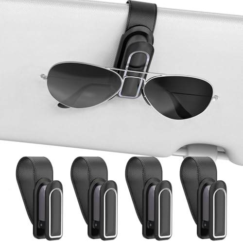 Sunglass Holder for Car (2 Pack, One-Handed Operation, Gentle & Secure Hold, Silicone Padded, Universal Fits Sunglass and Car Visor) - Sunglasses Clip for Car Visor (Black & Silver, 4 Pack) - color: Black & Silver, size: 4 Pack