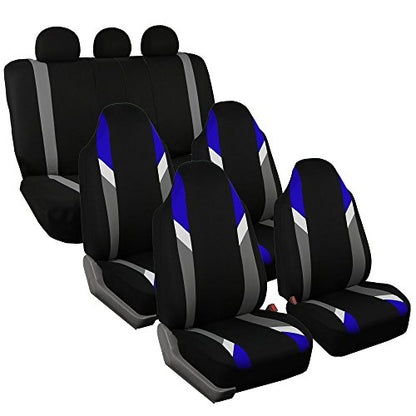 FH Group Three Row 7 Seater - Premium Modernistic Cars Seat Covers Fit Most Car, Truck, SUV, & Van Blue/Black - color: Blue, style: 7 Seater