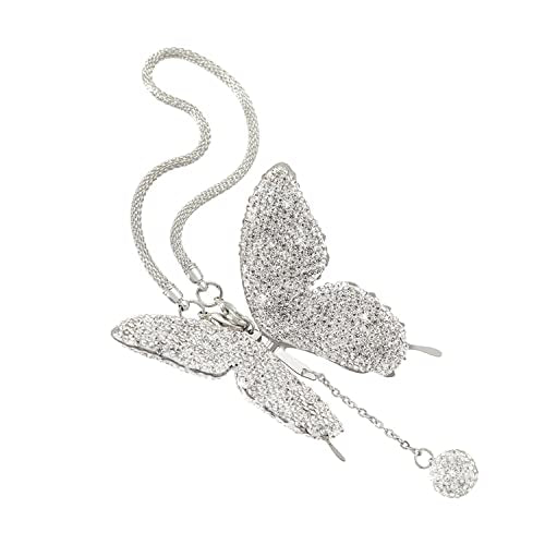 Rhinestones Butterfly Diamond Car Accessories - Crystal Rear View Mirror Charms for Women, Valentine's Day Gifts - Silver