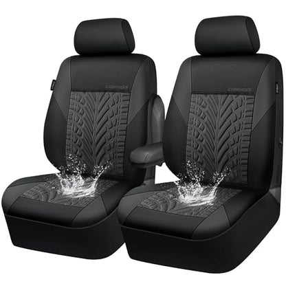 CAR PASS Neoprene Waterproof Seat Covers Two Front, Wetsuit Car Seat Covers 2pcs Universal Fit for Vans, Truck, SUV, 3D Tyre Embossed Seat Covers Anti Slip with Armrests, Aibag Compatible(Black Gray) - color: Black and Charcoal Neoprene, size: Two Front