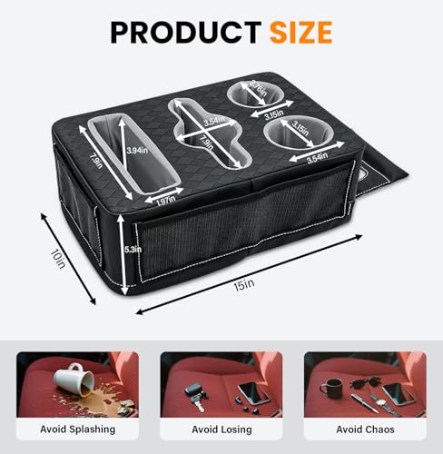 Car Cup Holder, Back Seat Cup Holder for Car, Truck Bed Organizer Boat Couch Bottle Holder Tray Expander Automotive Rear Seat Storage Accessories Pu Leather Fit for Coffee Drink Food - size: 15 X 10X 5.3Inch
