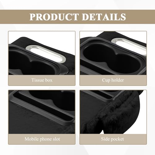 wuyaoyao Car Center Console Armrest Pillow, 13.78"×7.87"×2.76" Soft Plush Arm Rest Cover for Cars, 5-in-1 Warm Fluffy Auto Armrest Cushion Pad w/Pocket, Tissue Box, Cup Holder (Black) - color: Black