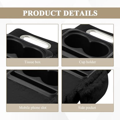 wuyaoyao Car Center Console Armrest Pillow, 13.78"×7.87"×2.76" Soft Plush Arm Rest Cover for Cars, 5-in-1 Warm Fluffy Auto Armrest Cushion Pad w/Pocket, Tissue Box, Cup Holder (Black) - color: Black