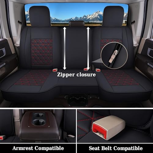 Coverado Seat Covers for Dodge Ram Full Set, Waterproof Truck Car Seat Cover Protectors Custom Fit for 2002-2026 Dodge RAM 1500 2500 3500 with Curved Bench(Red) - color: Red (curved back), size: FullSet (Curved Back)