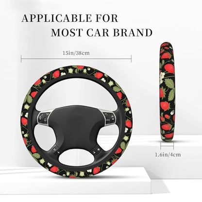 Strawberry Flowers Car Steering Wheel Cover, Non-Slip Absorbing Sweat Car Wheel Cover Accessories for Men Women,Universal 15" Fit Auto SUV Vans Trucks - color: Strawberry Flowers