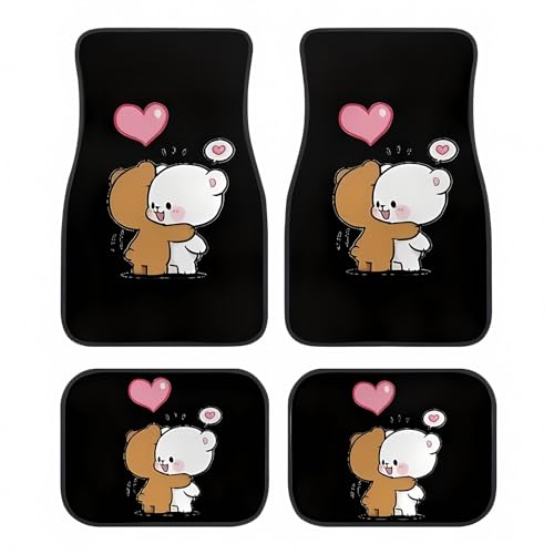 Universal Fit Car Floor Mats Set of 4Pcs, Cute Panda Couple All-Weather Front Rear Car Carpet Mats, Non-Slip Car Floor Mat Car Accessories for Automotive Trucks SUV Sedans Vans - color: Cute Panda Couple