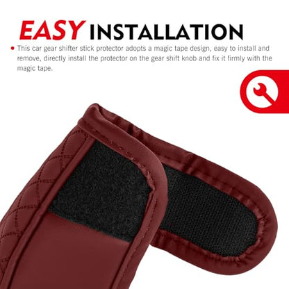 Car Gear Shift Knob Protector, Leather Anti-Slip Anti-Scratch Breathable Automatic Transmission Shift Knob Cover with Velcro, Universal for Car SUV Truck (Red) - color: Red