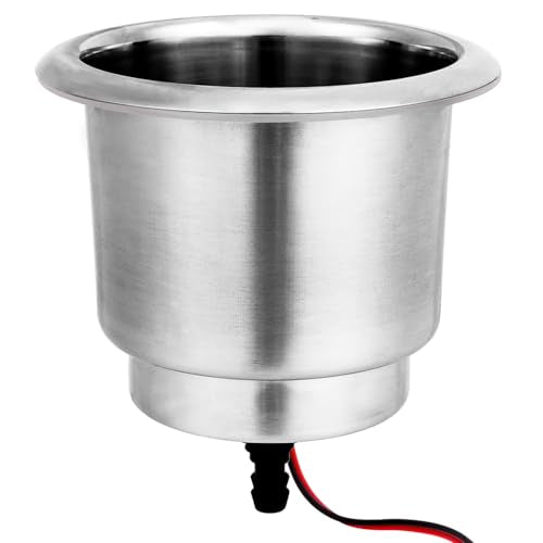 Young Marine Stainless Steel Cup Holder with Light and Drain for Boat, RV, Camper (Stainless Steel) - style: Stainless Steel with Light 2 PCS