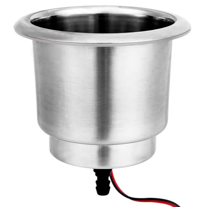 Young Marine Stainless Steel Cup Holder with Light and Drain for Boat, RV, Camper (Stainless Steel) - style: Stainless Steel with Light 2 PCS