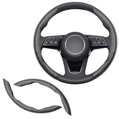 2pcs Universal Fit Carbon Fiber Steering Wheel Cover, Anti-Skid Steering Wheel Cover/Segmented Steering Wheel Protector/Car Interior Accessories (Bright Black) - color: Bright Black