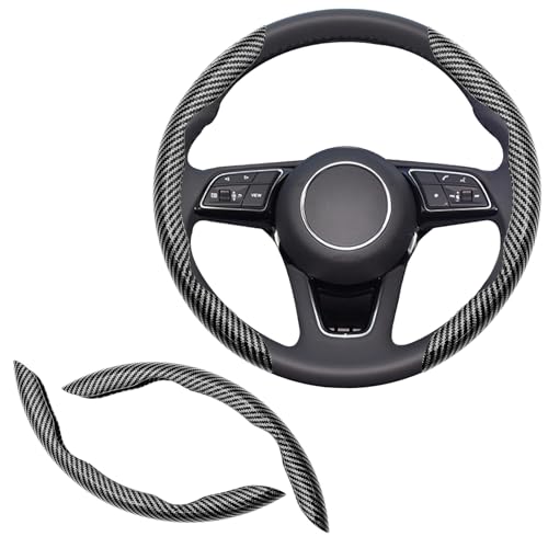 2pcs Universal Fit Carbon Fiber Steering Wheel Cover, Anti-Skid Steering Wheel Cover/Segmented Steering Wheel Protector/Car Interior Accessories (Bright Black) - color: Bright Black