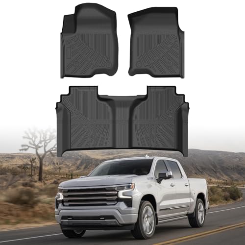 Floor Mats for 2019-2026 Chevy Silverado/GMC Sierra 1500, 2020-2026 2500 HD/3500 HD Crew Cab (Fit w/Under-Seat Storage), All Weather Floor Liners for Silverado Accessories, Heavy Duty TPE Car Mats - size: 1)Chevy Silverado 2019+ Floor Mat