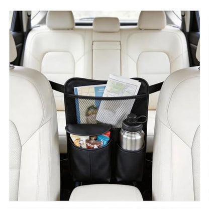 Upgraded Car Mesh Bag Elastic Seat Back Mesh Bag With Paper Towel and Handbag Bracket and Back Seat Storage Bag for Children Pets and Travel Necessities. (black)